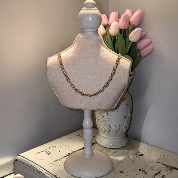 Fashionable Gold-tone Designer Necklace W/ Rhinestones & Easter Egg Trinket Dish - Picture 5 of 7